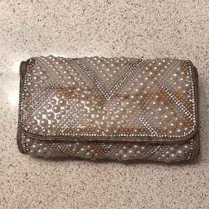 Pearl, faux crystal studded clutch